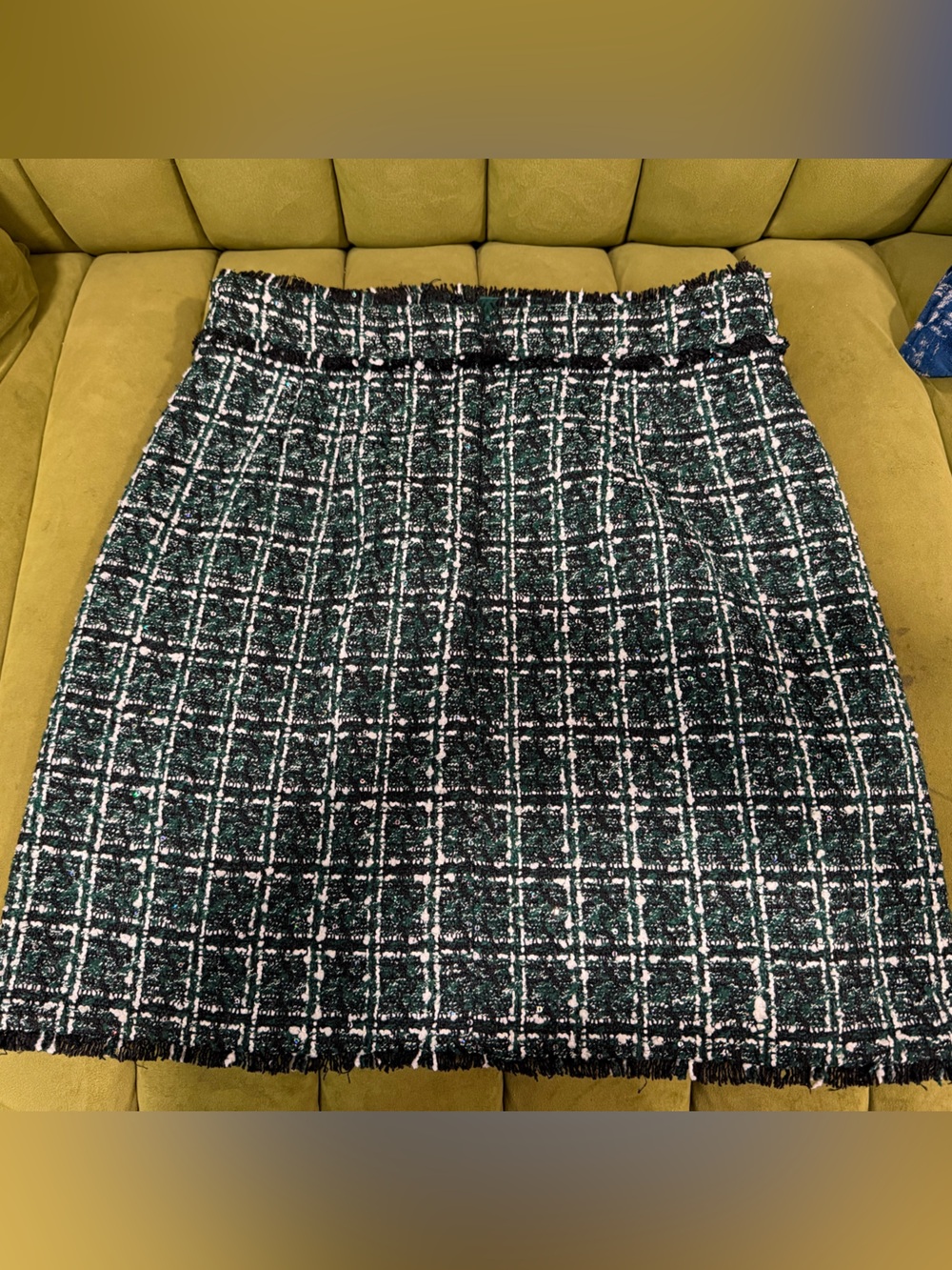 Ann Taylor Green and Black Tweed Pencil Skirt